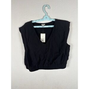 A New Day Womens Shirt Sz S Small Short Sleeve Blouse Black New $25 MSRP